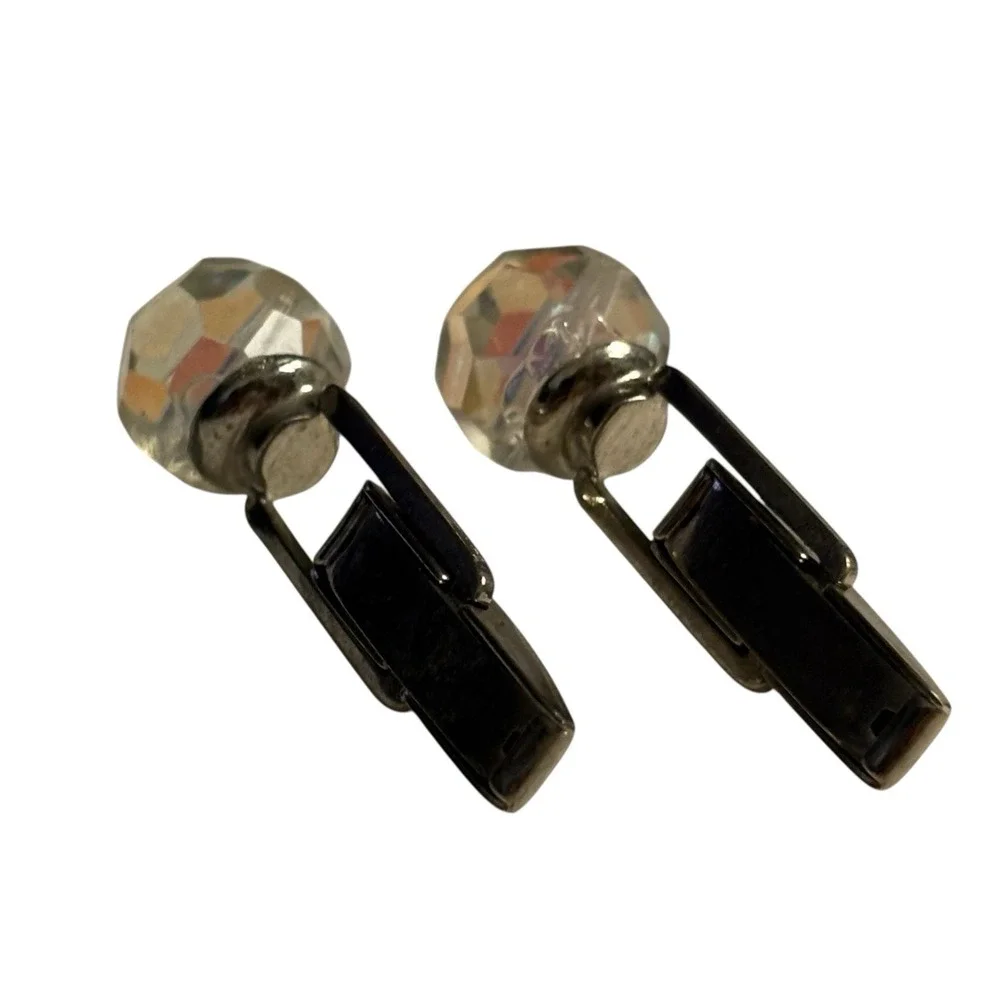 VTG Crystal Cufflinks‎ Faceted Aurora Borealis AB Coated Formal Wear Classic